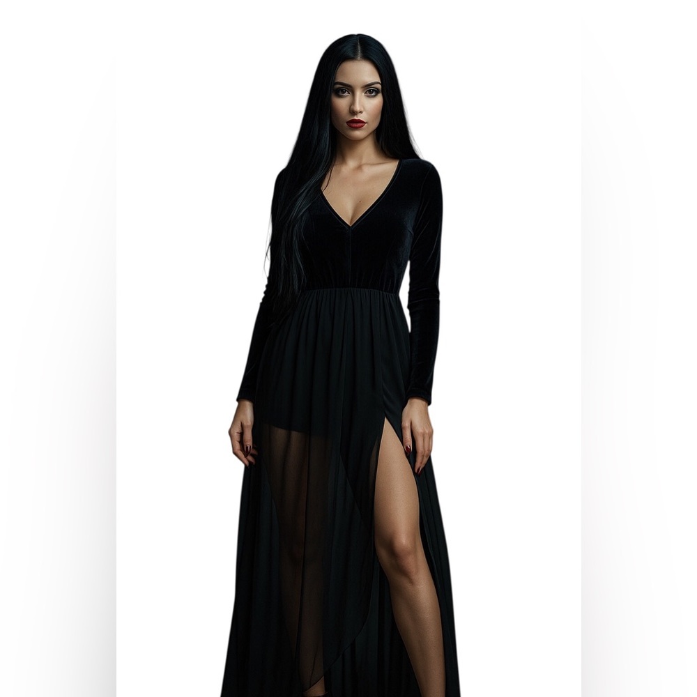 Tipsy Elves Black Velvet Maxi Dress XXL Romper Sheer Skirt Goth Cosplay